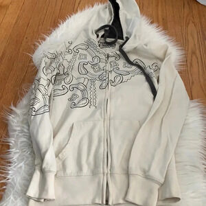 Women’s Threads 4 Thought white hoodie black paisley design  Small